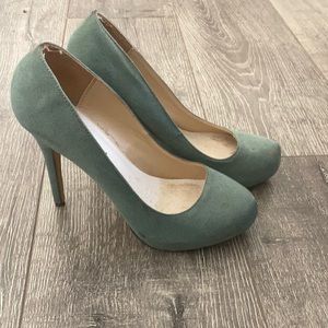 Green faux suede heels